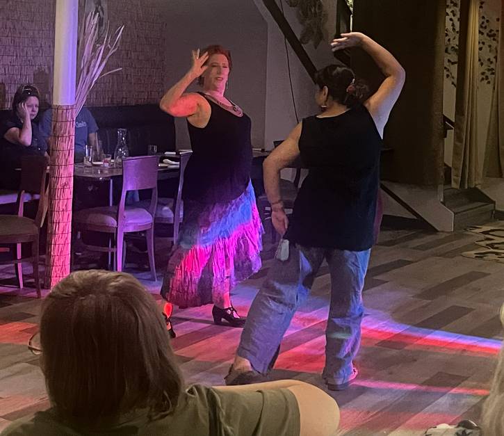 La Romera led Juerga Flamenca, an evening of spontaneous flamenco dance, guitar, song, and community in Parma.